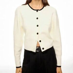 Eudon Choi Cream Black Trim Cropped Button Front Cardigan Sweater Size L